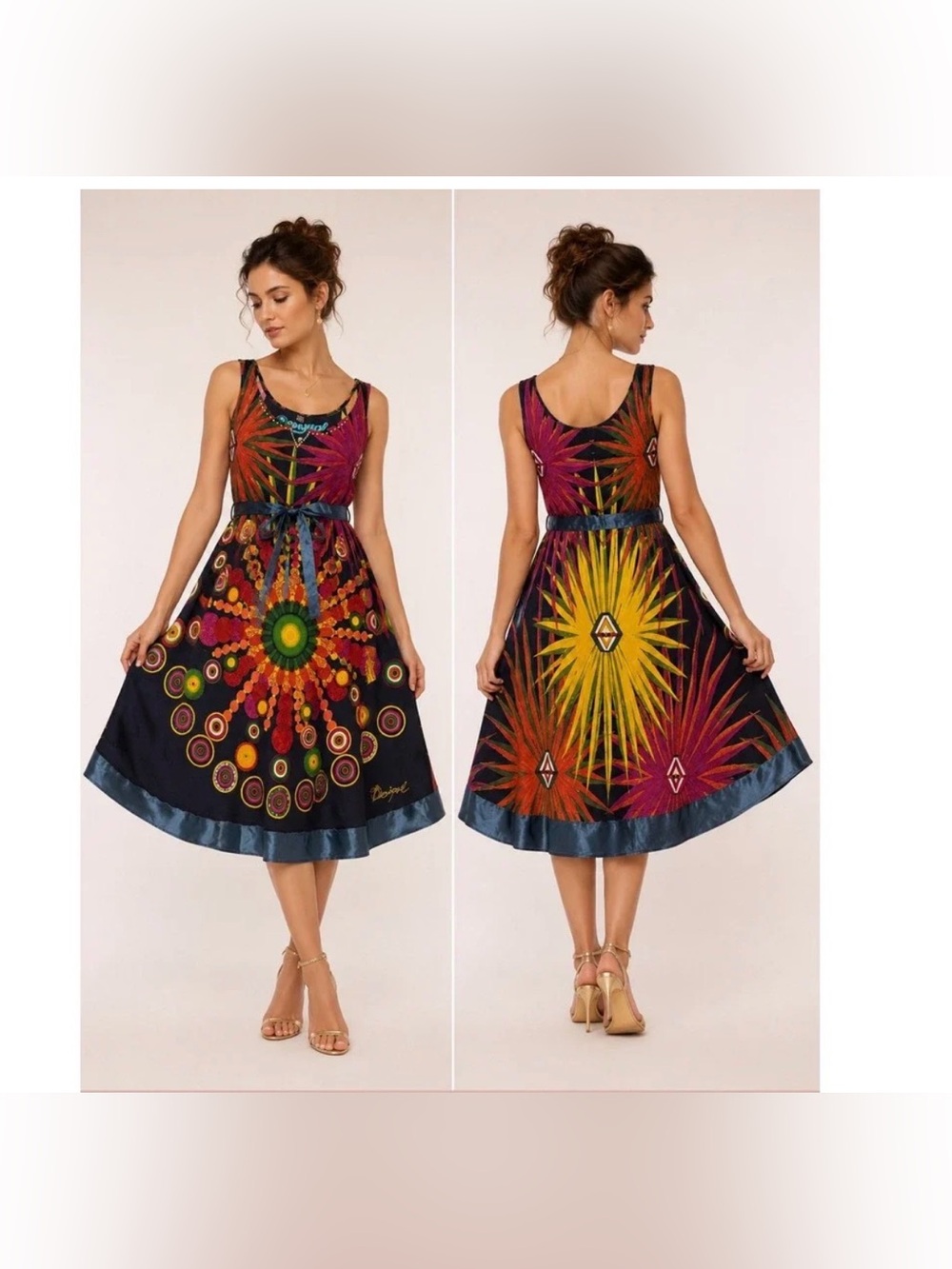 Desigual Mandala Starburst Sleeveless Cotton Dress Small Boho Festival